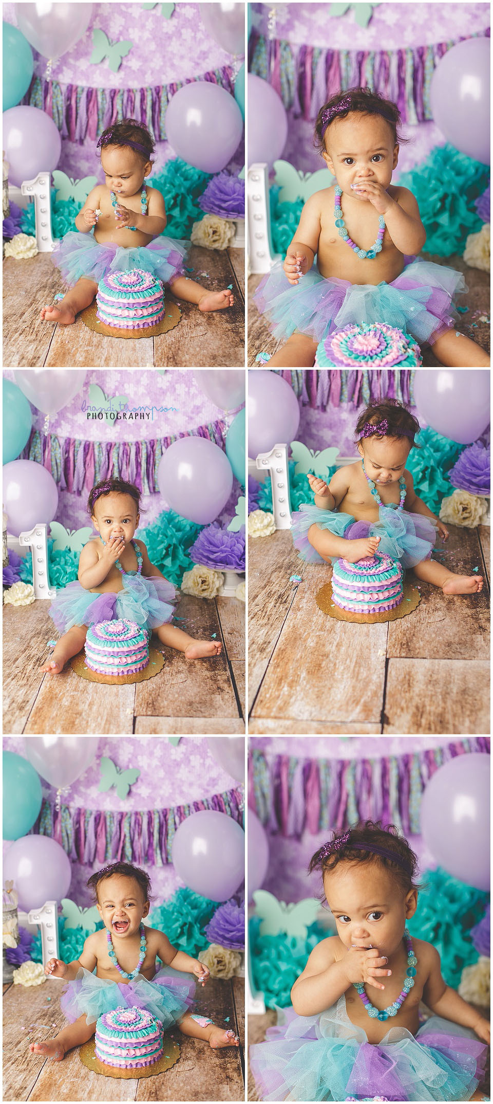 purple and teal butterfly cake smash theme for a baby girl in a plano,tx studio